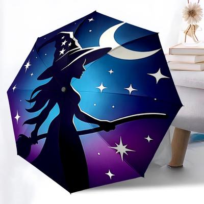 1pc Witch Moon Automatic Folding Umbrella - Compact 8-Rib Design, Durable Plastic & Iron, Lightweight for Outdoor Daily Use260