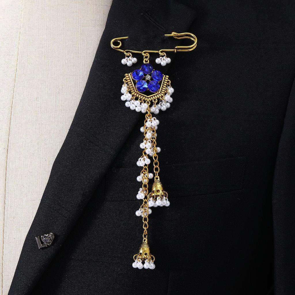 Bohemian Rhinestone Flower Tassel Brooch for Women - Exotic Style Suit Coat Pin
