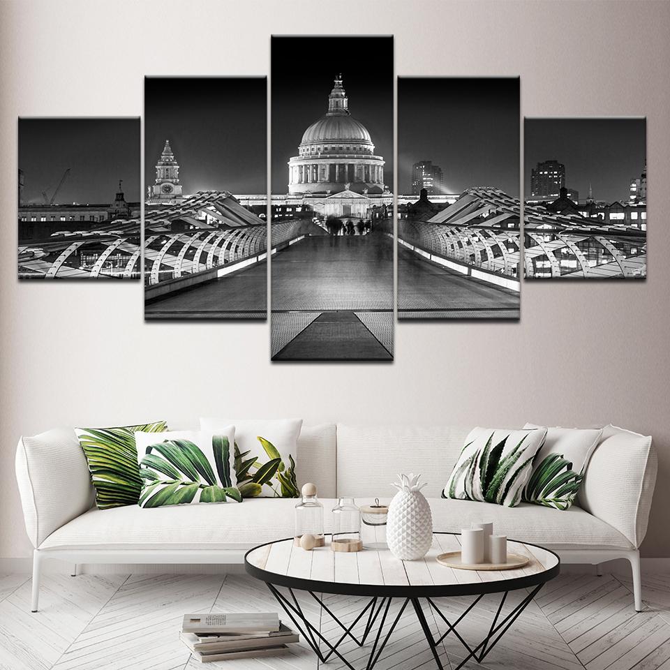 Canvas Painting monochrome Vintage London Street View 5 Pieces Art Modular Wallpapers Poster Print for living room Home Decor
