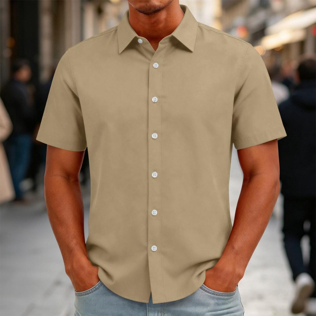 Men's Short Sleeve Button Down Shirt Casual Loose Fit Lightweight Summer Daily Shirt with Collar and Front Button Closure