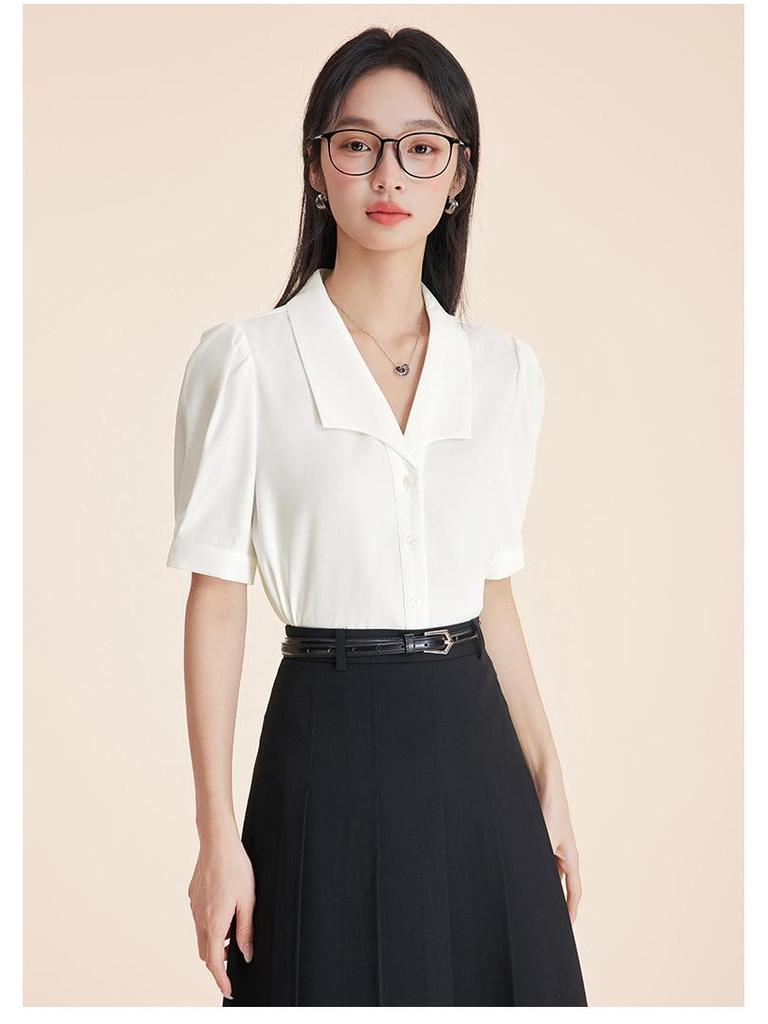 Elegant Blue Summer Short Sleeve Women's Professional Shirt for Commuting or Interviews