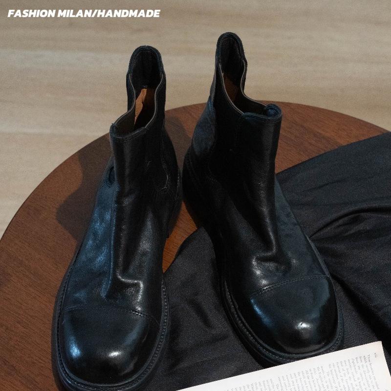 

Ботинки Мартина ботинки Челси женские 2025 новые ретро и старые вымытые лошадиная кожа платформа короткие ботинки толстый каблук короткое голенище 40 чёрный