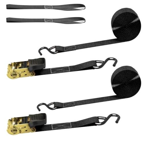 KOKITEA Black Lashing Belt, Tie-Down Ratchet Type, Cargo Tie-Down Belt, 2-Strand Lashing, 4m, 2.5cm Wide, 800kg Breaking Load per Strap, Maximum Load