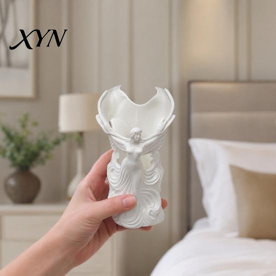 Cute Makeup Brush Cup Angel Fairy Pen Holder, 3D Printed Cosmetic Organizer, Tabletop Holder for Vanity Desk, Dried Flower Vase, Gift Women Artistic