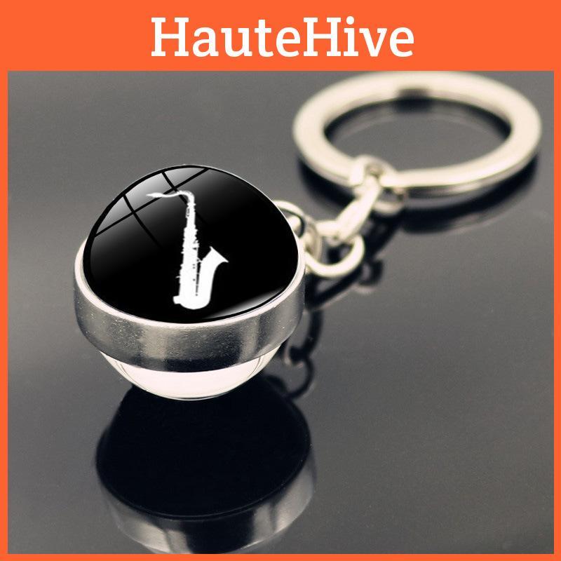 Elegant Drum Pattern Keychain With Dual Glass Ball Pendant Perfect Music Enthusiast Gift