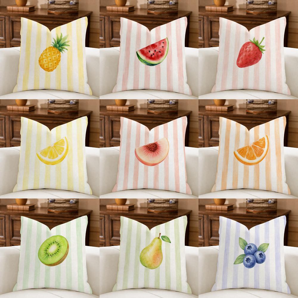 Modern Minimalist Striped Lemons Cushion Cover Natural Breathable Durable Linen Printed Decor Pillow Case Sofa Bedroom