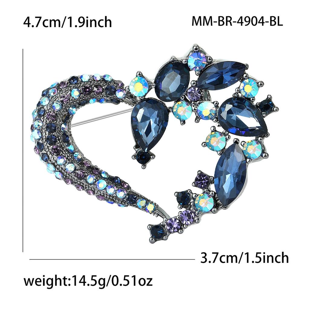 Rhinestone Heart Brooch for Women Flower Love Office Party Lapel Pins Gifts
