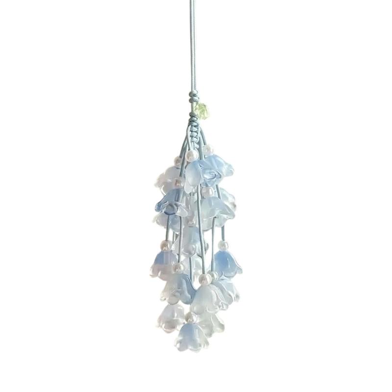 Floral Charm Strap Keychain for Bags and Phones, Valley Flower Hanging Style with Translucent Flower Drops and Bead Details