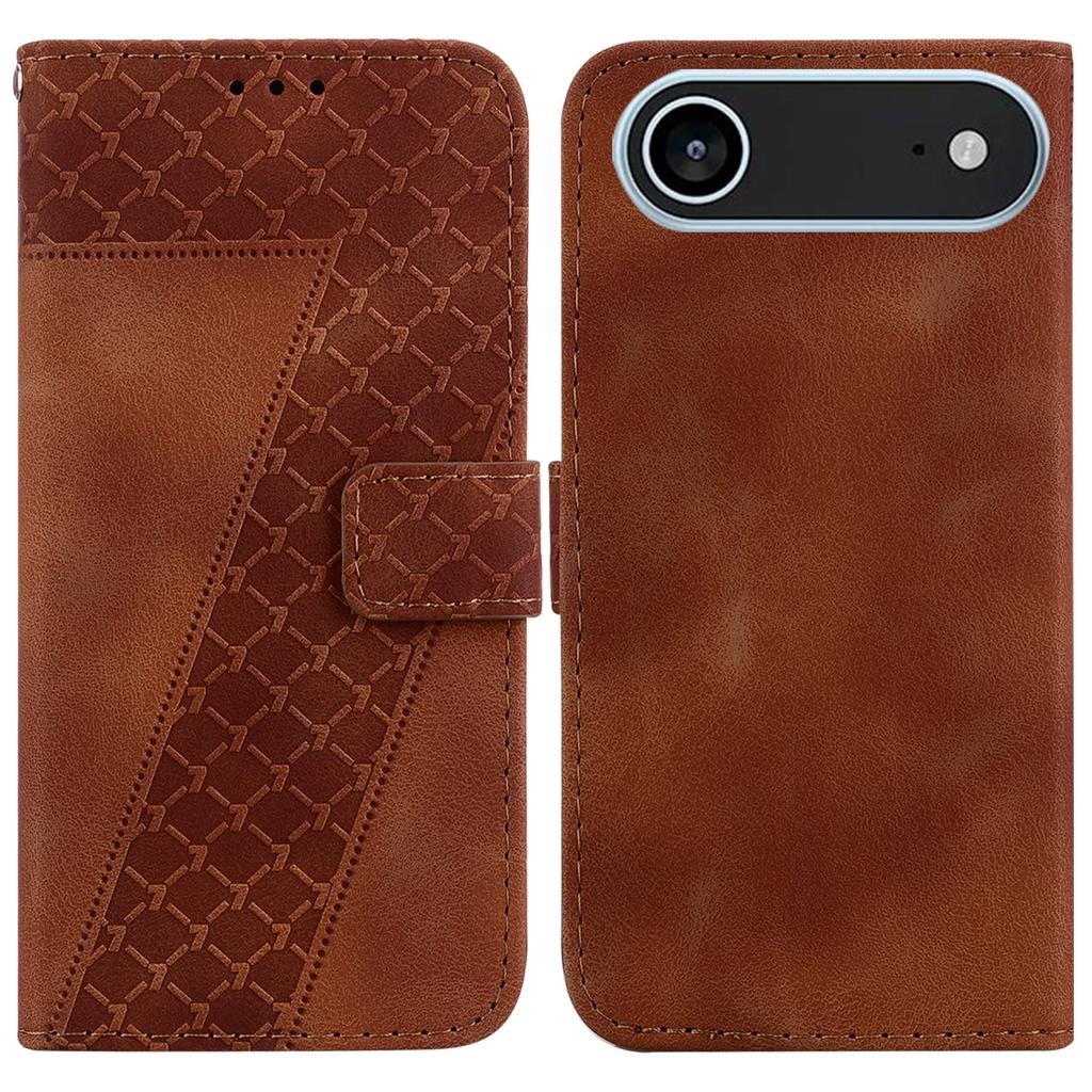For iPhone 17 Air Stand Case 7-Shaped Pattern Imprint Leather Phone Cover with Strap