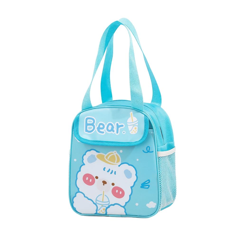Insulated Lunch Bag Cartoon Design Portable Handheld Thermal Food Storage Cooler Bag for Work School Travel with Mesh Side Pocket and Zipper Closure