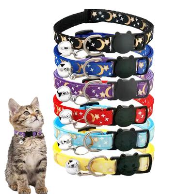 Personalized Star Moon Quick Release Kitten Cat ID Collar Puppy Dog Collars Engraved Tag Set With Bell For Small Dogs Cats