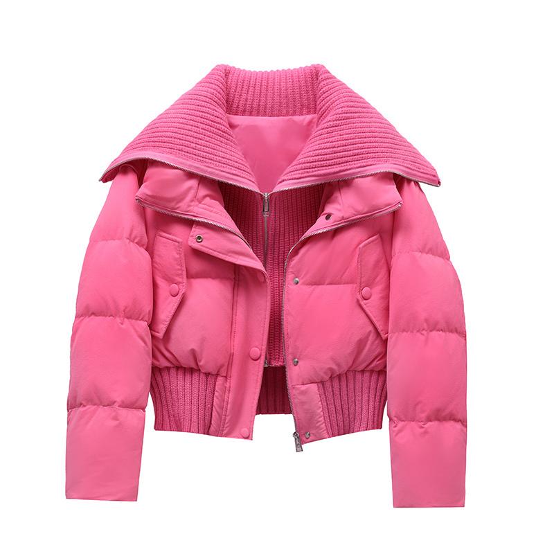 Autumn Winter Women Fake Two Pieces Padded Jacket Turn-down Collar Crop Down Jacket Korean Thick Parkas Outwears Designer
