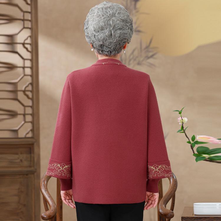 Middle-aged and Elderly High-end Clothes Female Grandma Wear Autumn Jacket Mother Knitted Two-piece Suit Temperament Elderly Pure Color
