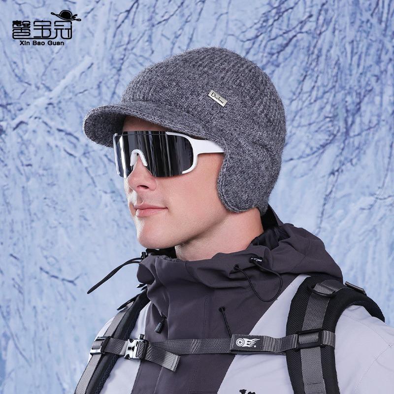 Winter ear protection duck tongue bag head hat men's cold protection warm knitted baseball cap outdoor riding plush wool cap