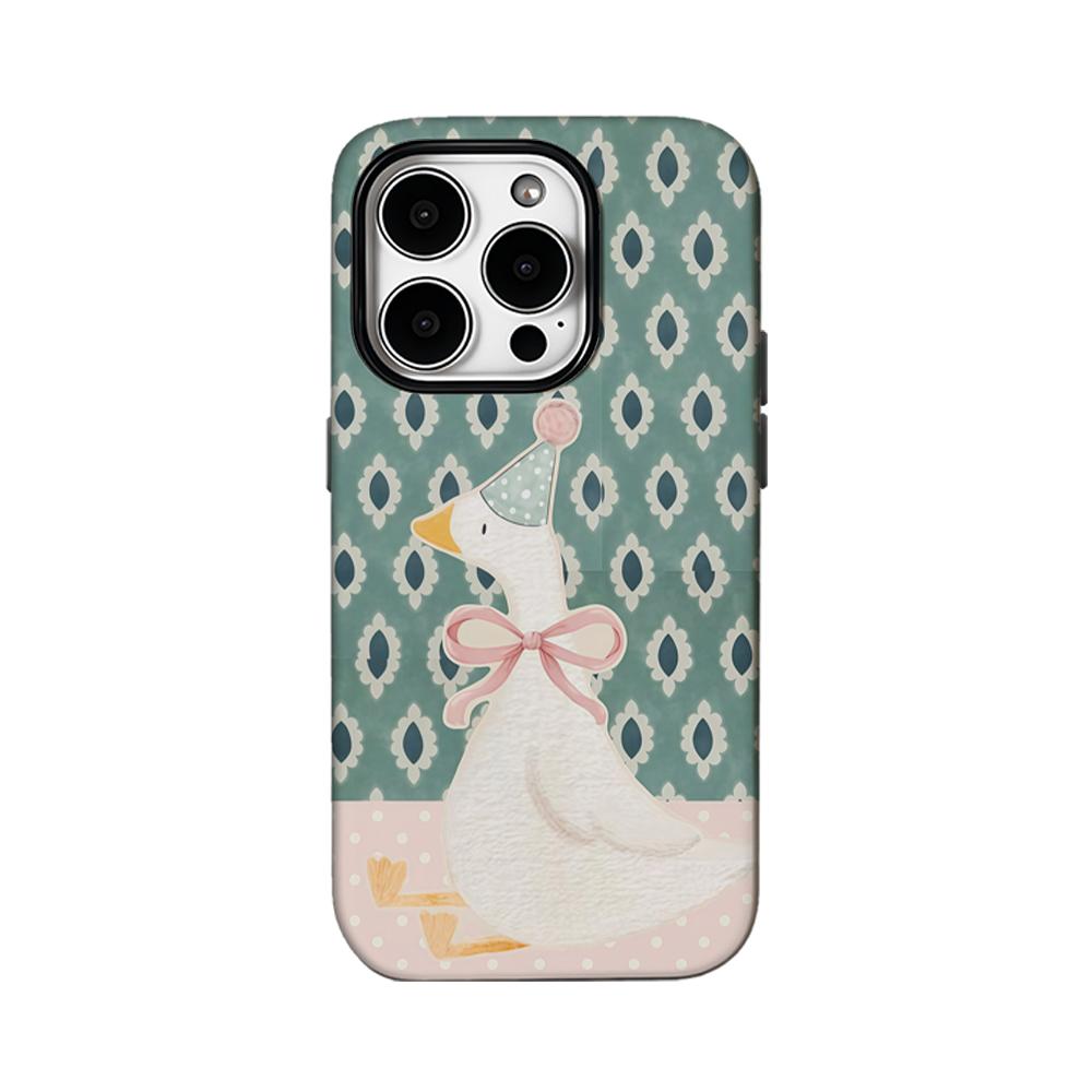 

Pink Bow White Goose Phone Case for IPhone 16 15 14 13 12 11 X XS XR XSMAX 7 8 Pro Max Plus Double-layer Back Cover IPHONEXSMAX