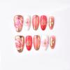 Gold Foil 3D Almond Blossom Gradient Rhinestone False Nails - 30 Pieces