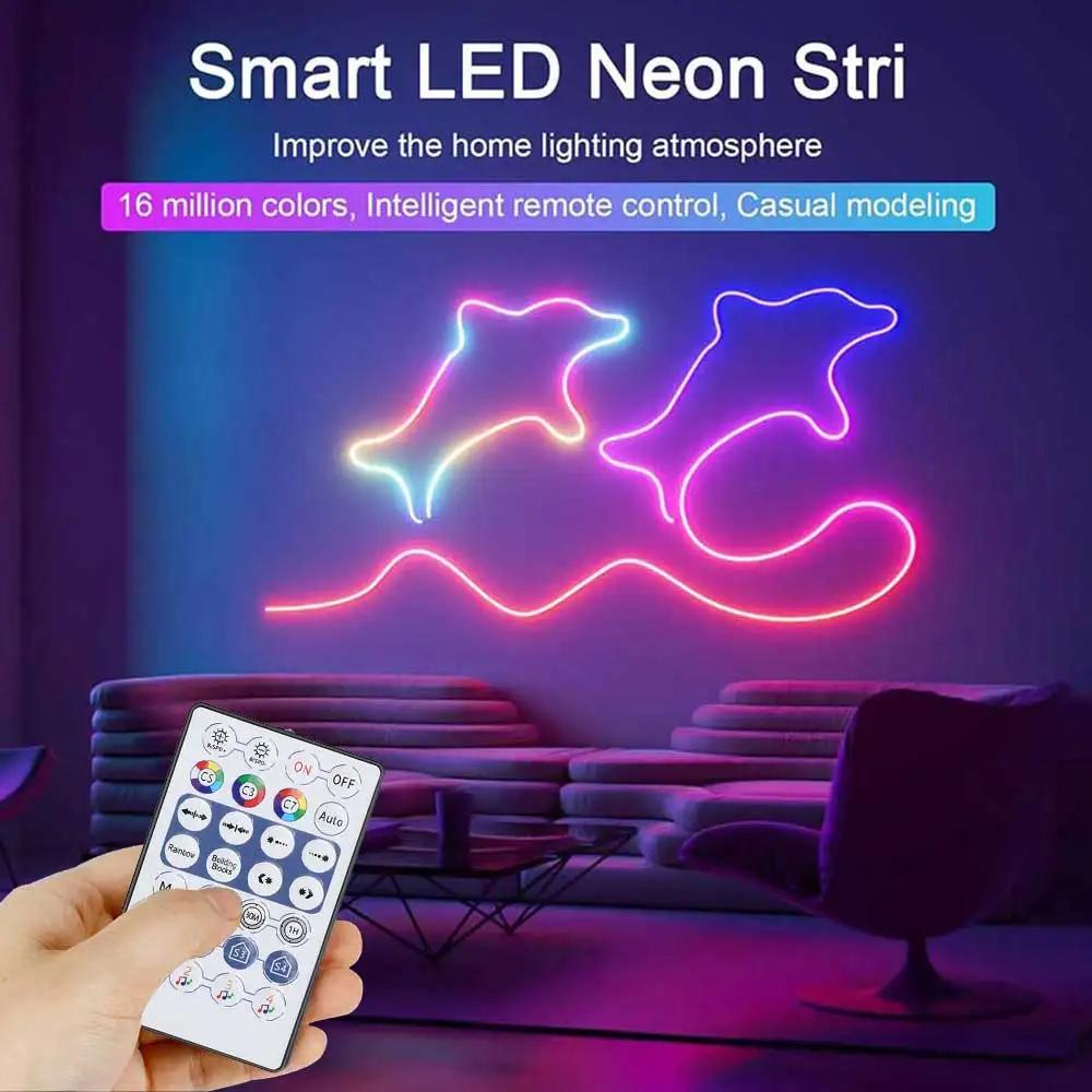 Gaming Room RGBIC Neon LED Strip Lights USB 5V Flexible Waterproof Rope with APP Bluetooth Music Sync DIY Desk Wall Ambient Lighting