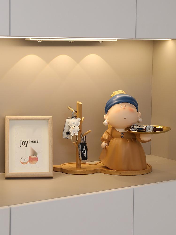 Decorative Foyer Key Tray with Pearl Earring Girl Design - Creative Living Room Ornament