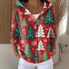 New V-neck button long-sleeved hooded sweater autumn and winter Christmas fashion personalized coat women