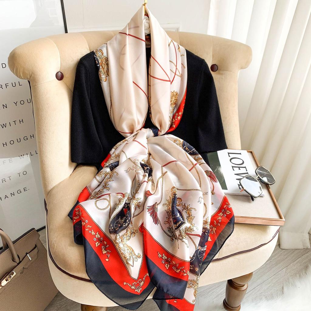 new 180*90cm fashion muffler Women Silk Winter Scarf Luxury Design Print Lady Beach Shawl Fashion Smooth Foulard Female Hijab