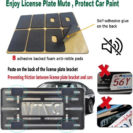 Aootf Front License Plate Mounting Kit- License Plate Bracket & Black Aluminum Car Tag Holder Cover Fit No Drilling Hole Front Bumper, Universal