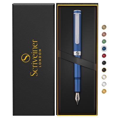 Scriveiner Premium EDC Füllfederhalter Atemberaubender Mattblauer Taschenstift mit Chrom Schmidt Bestes Schreibinstrument Geschenkset für Männer Schöner Büro Designer