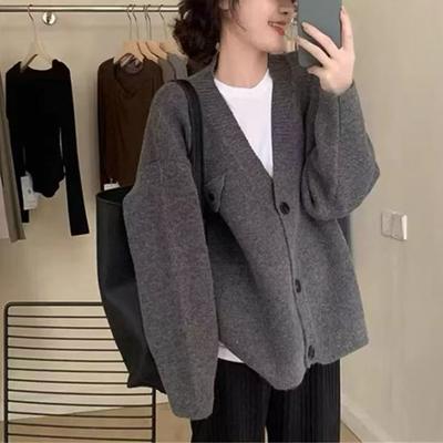 Single-breasted Knitted Cardigan Women's 2025 Autumn and Winter New Design Lazy Wind Loose Solid Color Sweater Jacket Women