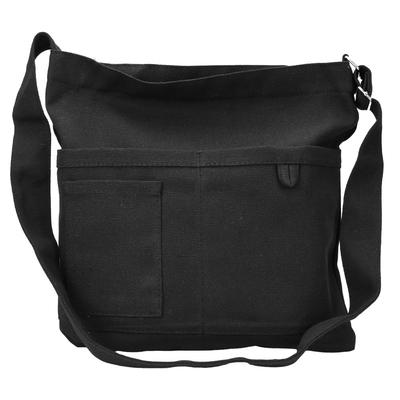 Vielseitige Canvas-Umhängetasche mit mehreren Taschen für den Weg zur Arbeit, unisex und A4-Format (schwarz)