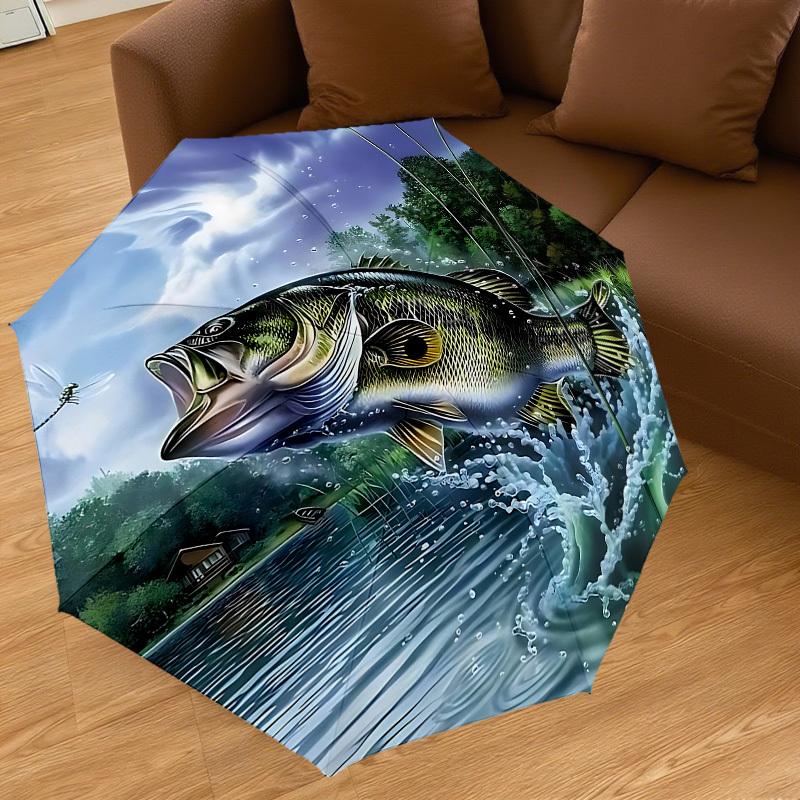 1PC Fish Lake Automatic Open/Close Umbrella with Windproof, 8-Rib Sturdy Canopy, Durable Ribs, Fashionable Design, Outdoor Accessory, Fun Prin, Holida