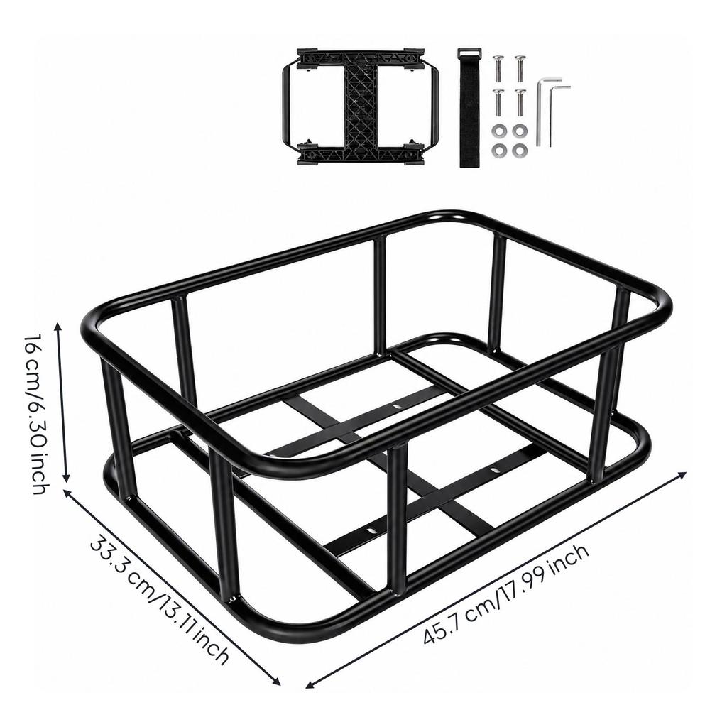 Black Metal Rear Bike Cargo Basket Practical with Quick-Release