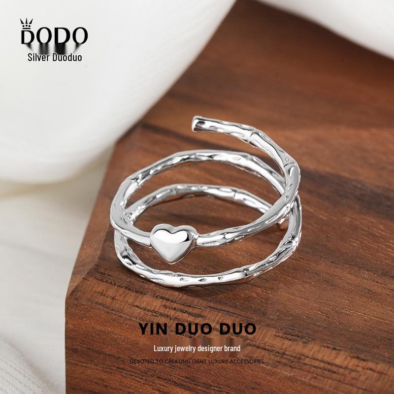 

Korean Dongdaemun 925 Sterling Silver Rotating Heart Ring – Elegant Three-Layer Spiral Design for Women Adjustable платиновый