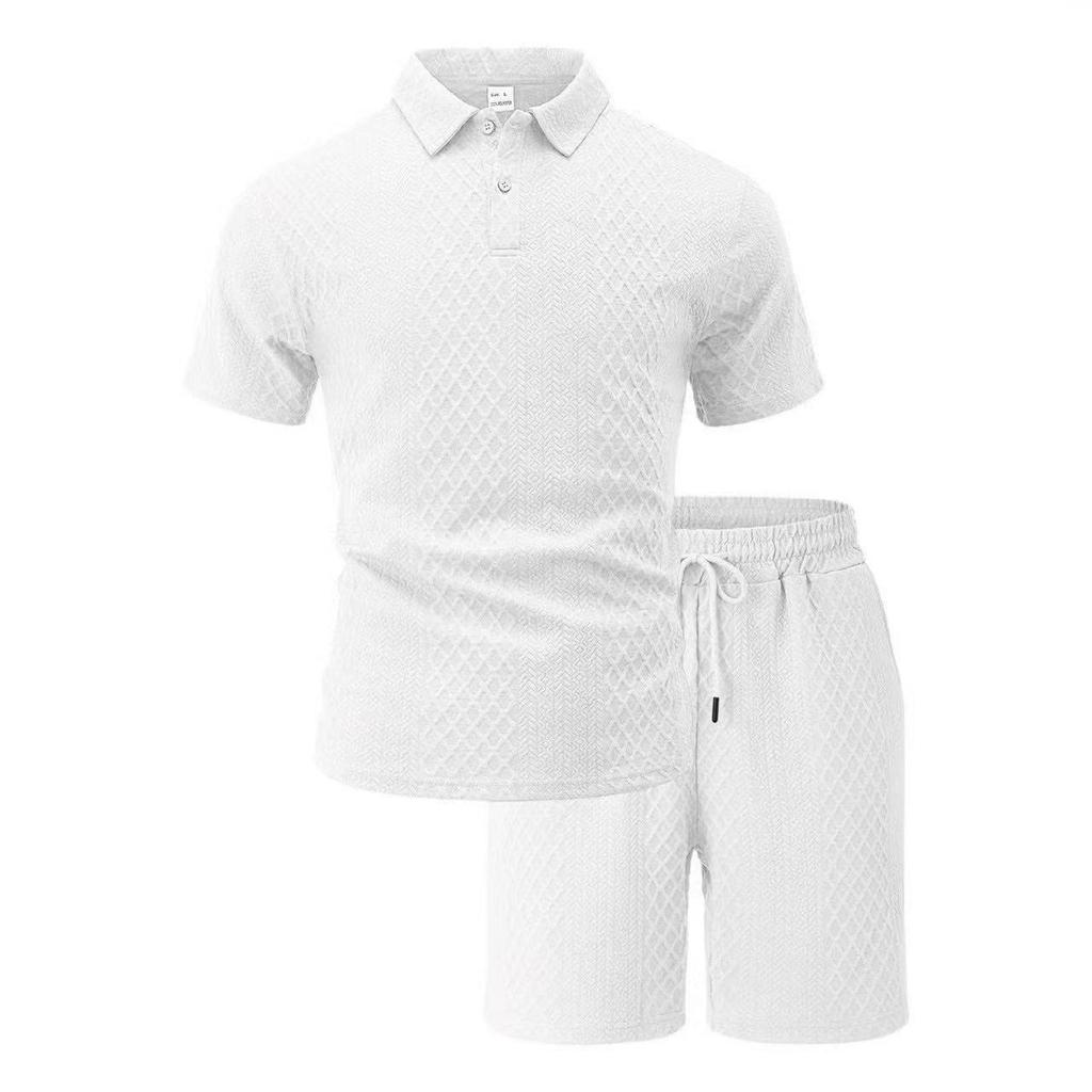 Men's Summer Jacquard Fabric Casual Polo Shirt & Shorts Set