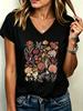 Flower V-Neck Y2k T-Shirt Female V Neck T Shirts Egirl Korean Fashion Graphic Tees Tops Women Clothing Natureinspired Design