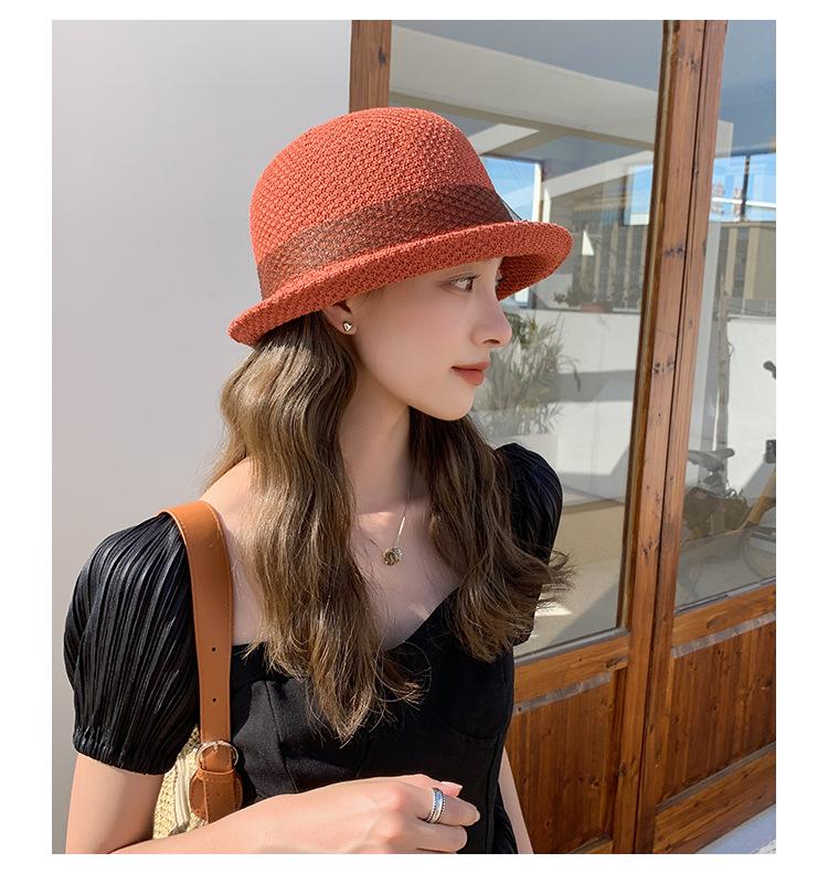 Fashion Elegant Version Women Summer New Knitted Breathable Flower Fisherman Hat Sunshade Sunscreen Curly Edge Short-brimmed Hat