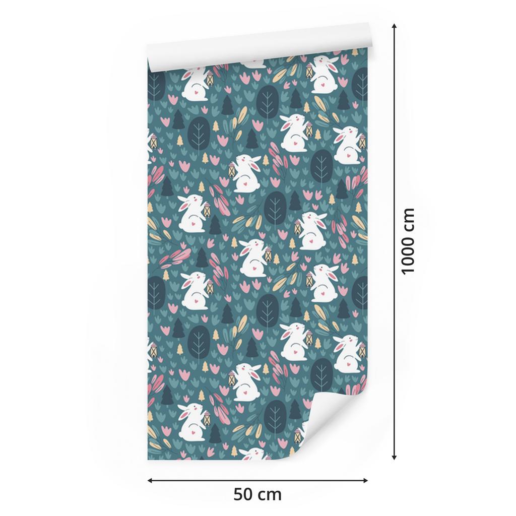 White Bunnies In the Forest Wallpaper for Living Room and Bedroom 50x1000