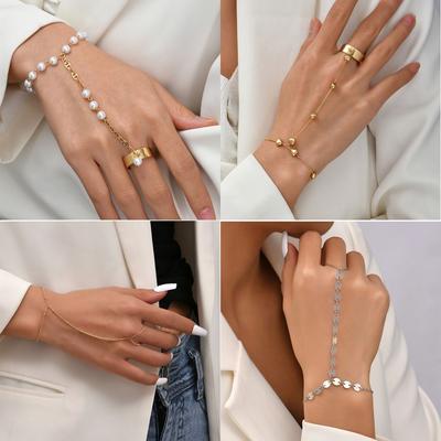 Hand Accessories for Women Girls Hand Harness Bangle Finger Ring Slave Chain Bracelet Linked Finger