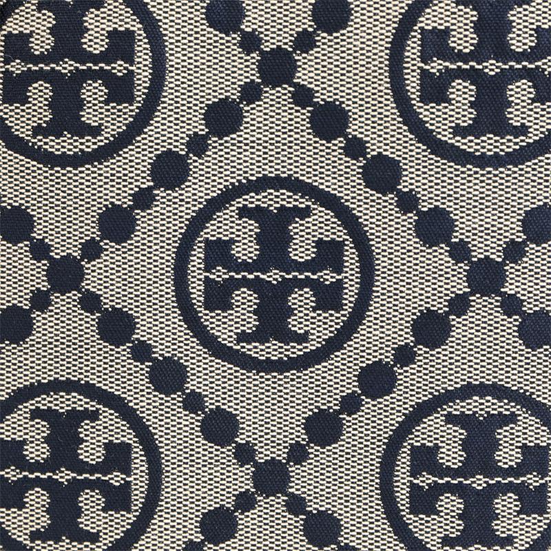 Tory Burch T Monogram Logo Print Matte Texture Woven Jacquard Leather Bucket Shoulder Bag Small Women Handbags Navy-Blue 81803-405