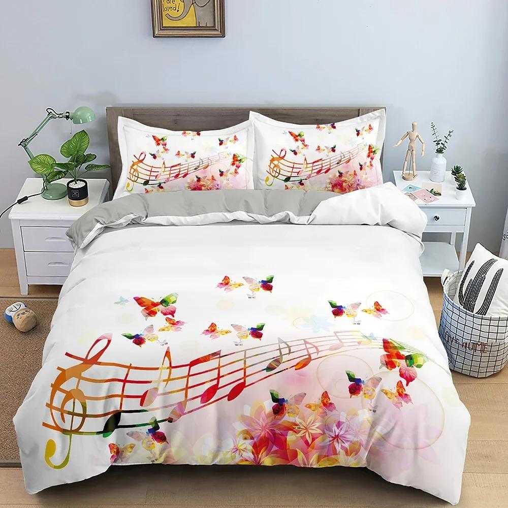 Musical Note Bedding Set 3pcs Music Theme Quilt Cover King Queen Size With Pillowcase Fashionable Psychedelic Soft Duvet Cover