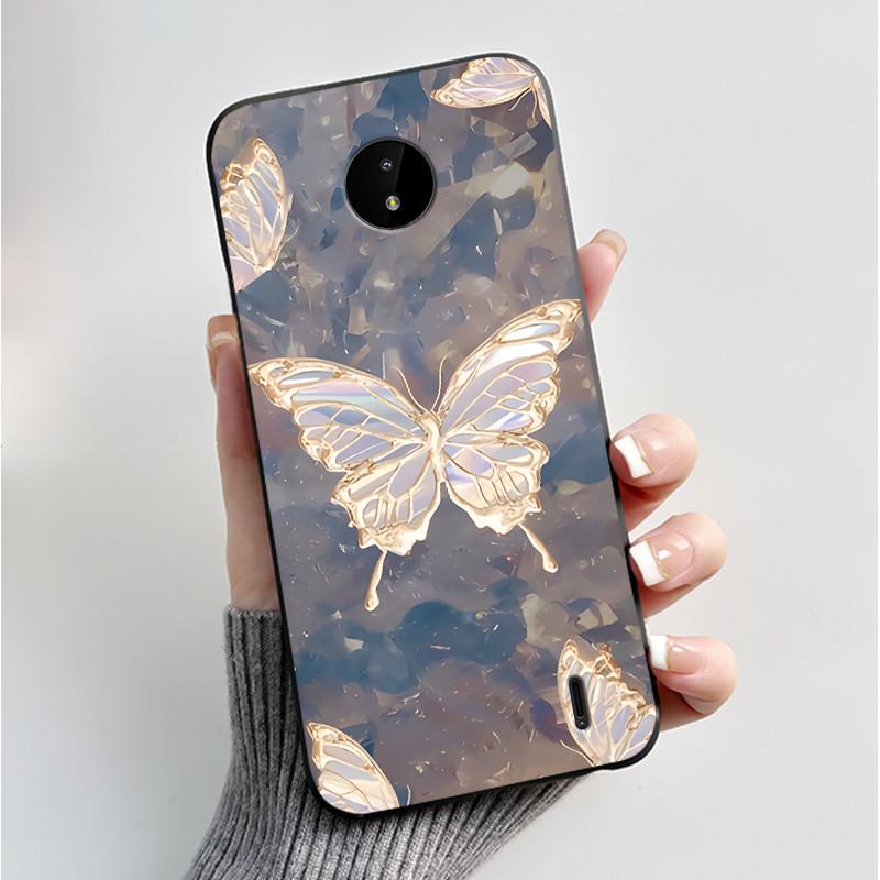 For Nokia C10 C20 C20 Plus Phone Case Luxury Fashion Butterfly Flowers Black Soft TPU Full Protective Cover For NokiaC10 Casing