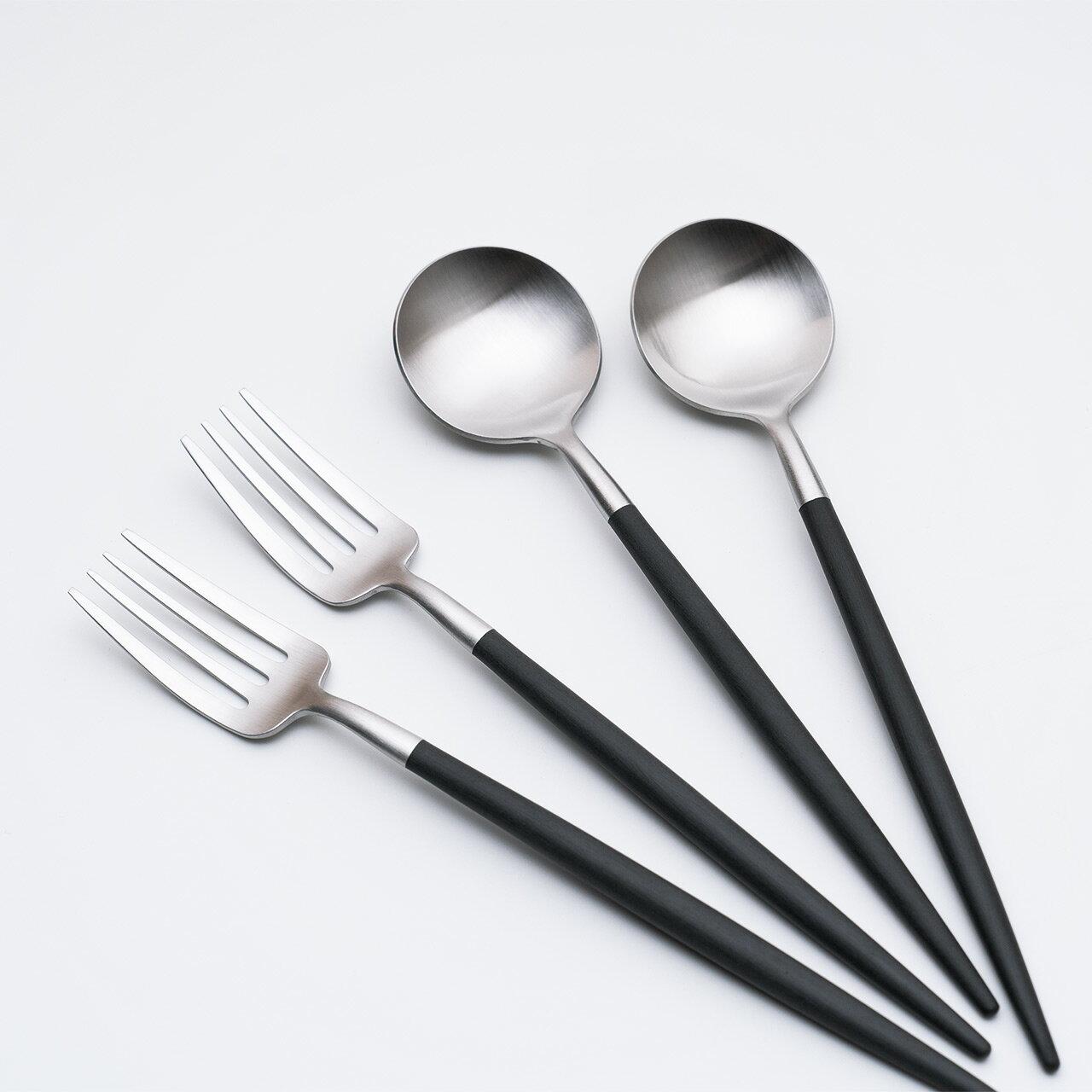 Authorized retailer Cutipol GOA dessert 4-piece set black silver fork spoon 2 pieces each cutlery