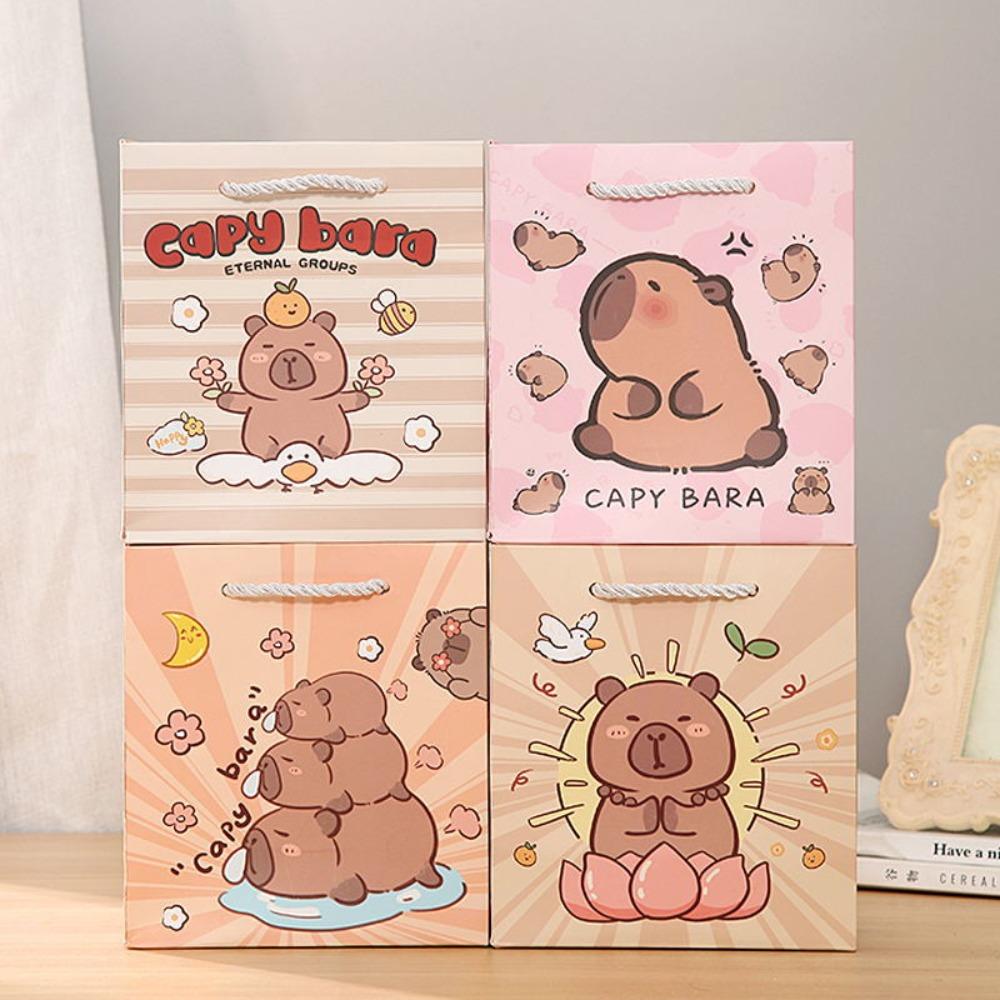 Fashion White Cardboard Capybara Gift Bags Cute with Handles Party Supplies Large Capacity Portable Candy Bags