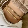 Double-Layer Gold Silk Stainless Steel Anklet - Beach Vacation Foot Jewelry