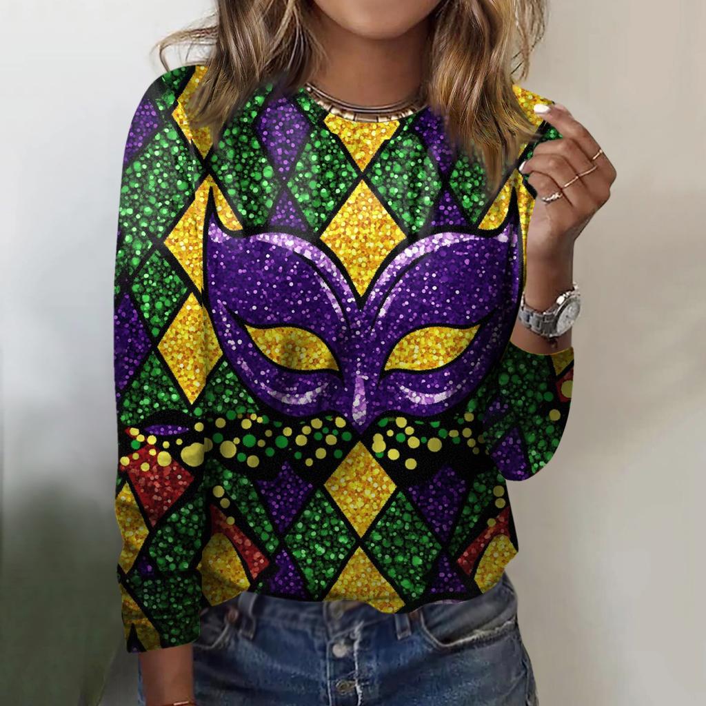 Damen Locker Bequem Lässig Mode Rundhals Weihnachts-Print Langarm Kapuzenpullover