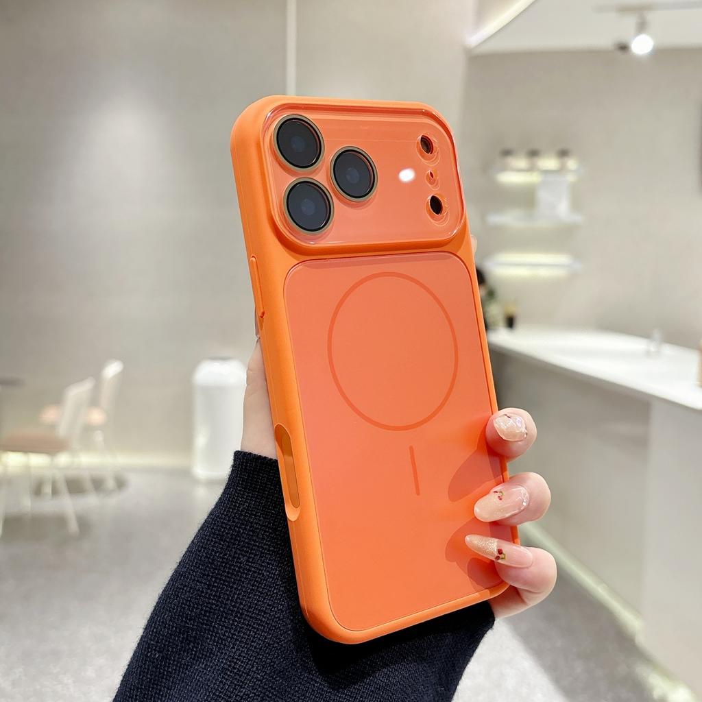 Fashion Silicone Large Window Acrylic Backplane Phone Case For iPhone 17 16 15 14 13 Pro Max For Magsafe Magnetic Charge Cover