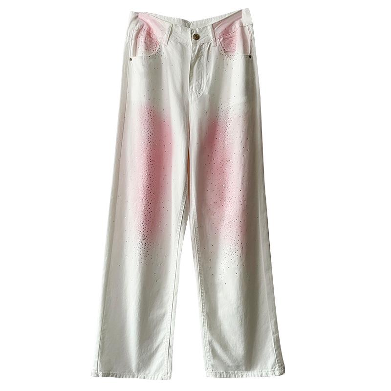 Damen gestreiftes T-Shirt & Jeans mit Strasssteinen und weitem Bein Zweiteiliges Set