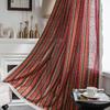 American Bohemian Style Red Gilding Stripe Cotton Linen Printing Semi Transparent Living Room Blackout Home Window Curtain