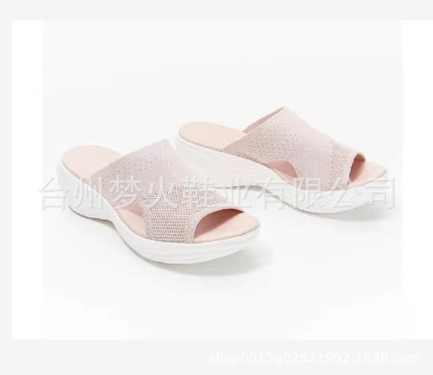 

Новые шлепанцы летняя обувь на плоской подошве повседневные пляжные женские прохладные шлепанцы шлепанцы из мушиной вязки женские 43 розовый