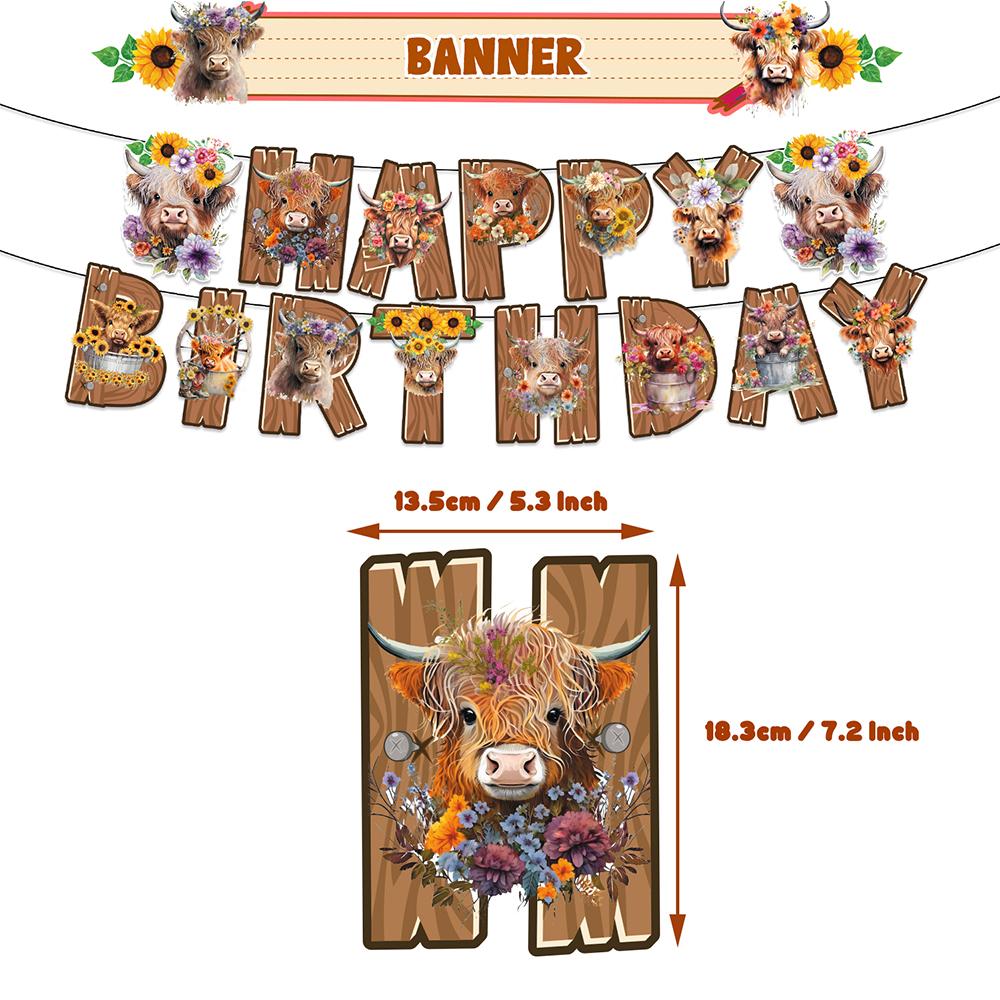 30pcs Highland Cow Party Decorations Include Banner, Balloons, Cake Topper