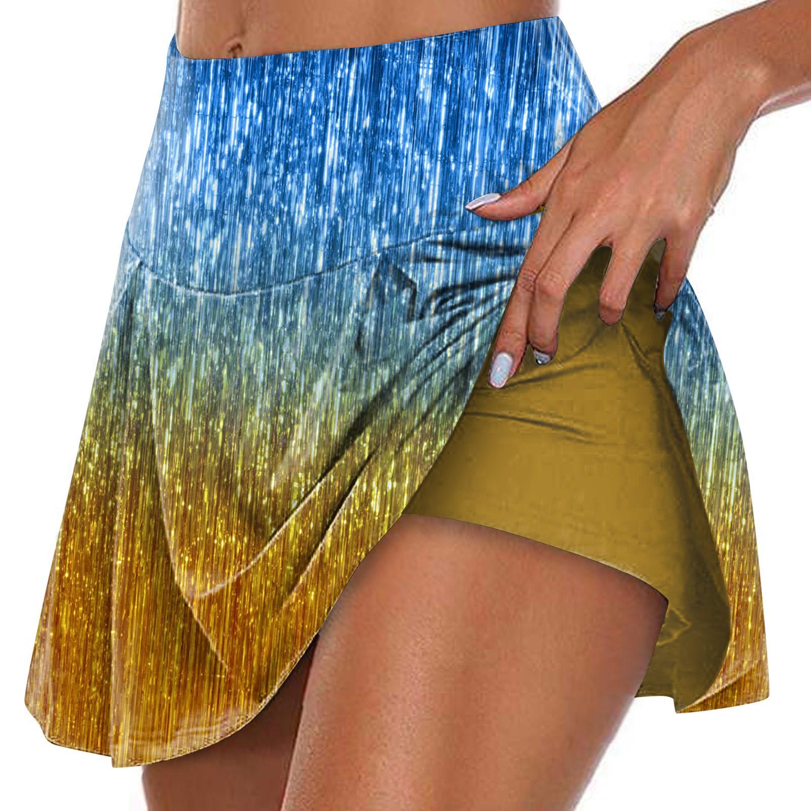 

Жіноча спортивна еластична тенісна спідниця з принтом і високою талією, двошарові легінси, коротка спідниця L синій