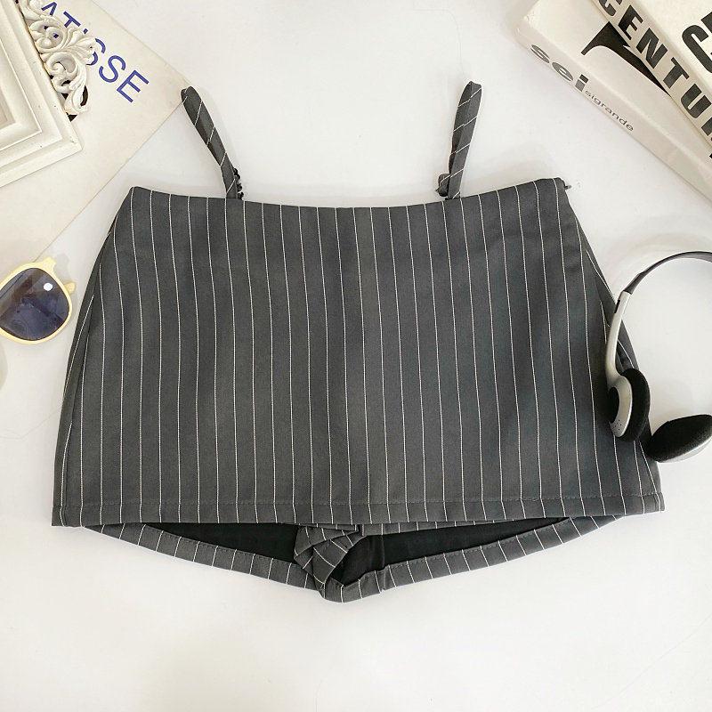 American Spicy Girl Pink Striped High-Waist A-line Mini Skirt Extra Large серый